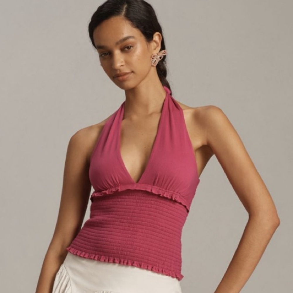 NWT! Anthropologie Raspberry The Danika Smocked Halter Tank - Size XL 💎 - Picture 5 of 7